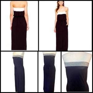 J CREW Annie Navy and Heather Grey Tube Maxi Dress With On Seam Pockets. Size XS